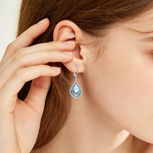 925 Sterling Silver Filigree Dangle Drop Leverback Teardrop Earrings - color: Butterfly Abalone Shell Moonstone