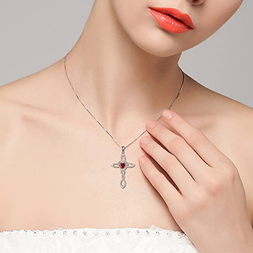 Celtic Knot Cross Pendant Necklace Sterling Silver Religious Irish Infinity Love Heart Irish Celtics Necklace Jewelry Mothers Day Birthday Gifts for Women Girls - color: Silver January cross necklace