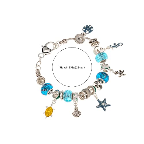 Madison Tyler Religious Prayer Bracelet For Women - style: Silver Plated/Blue/Teal Shell, Turtle, Heart, Seahorse, Sand Dollar, Starfish Stretch Charm Bracelet