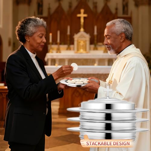 Silver Communion Bread Tray with Lid, Stainless Steel Holy Communion Tray for Churches, Polished Church Supplies Ware (304 Stainless) - color: Silver Communion Bread Tray