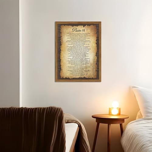 Bible Verses Wall Decor Vintage Psalm 91 Wall Art Framed 12x16 Inch - color: Psalm 91-wood, size: 16"L x 12"W
