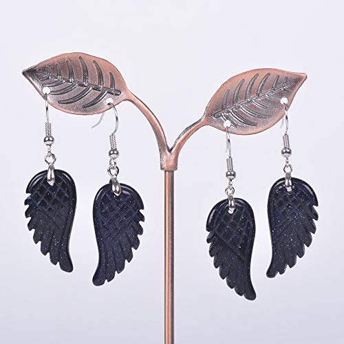 Gemstone Crystal Healing Reiki Chakra Handmade Angel Wing Dangle Earrings - color: Synthetic Blue Goldstone