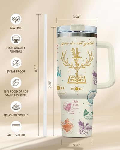 Fantasy Bookish Tumbler 40oz with Handle and Straw - color: Bookish Yellow