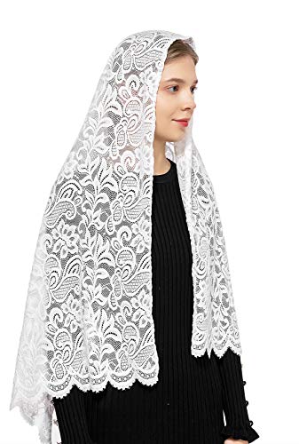 Wgior Rectangular Chapel Veil Scarf Catholic Church Veils Mantilla Wrap Shawl Mass Head Covering - color: White