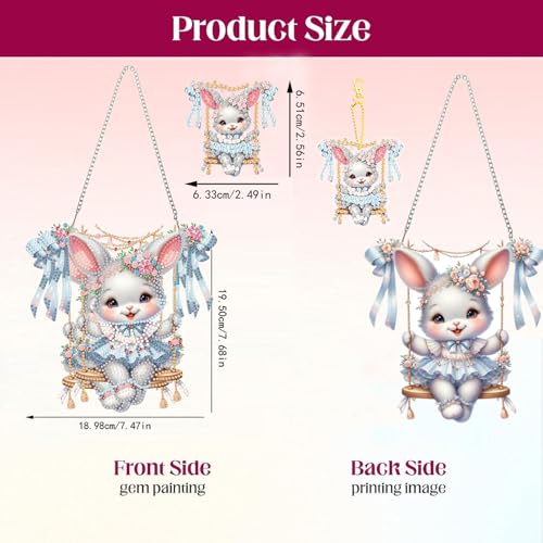Masendp Easter Bunny Diamond Painting Double-Sided Hanging Ornament Set, DIY Irregular Shaped Rhinestone Window Decoration Set, Suitable for Home and Garden Wall Decoration Gifts - color: Rabbit-1, size: Animals