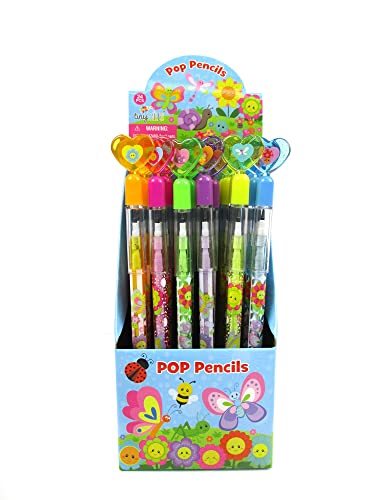 TINYMILLS 24 Pcs Spring Flowers Butterfly Multi Point Stackable Push Pencil Assortment with Eraser for Garden Party Favor Prize Carnival Goodie Bag Stuffers Classroom Rewards