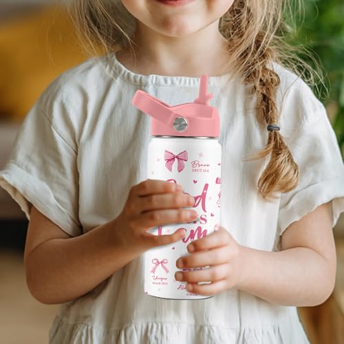 Christian Gifts, Pink Bow Water Bottle with Straw Lid, 16 oz Insulated Stainless Steel, Christian Cups Gifts for Birthday Christmas - color: Christian