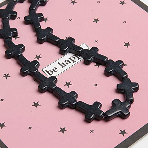 Acxico 2 pcs 16''Cute Little Mix Color Howlite Turquoise Side Ways Crosses Beads 12X16MM