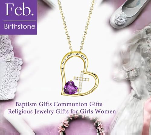 Birthstone Cross Necklace for Girls, Child of God Cross Gifts Jewelry - color: 02. Feb, style: 02. Yellow color