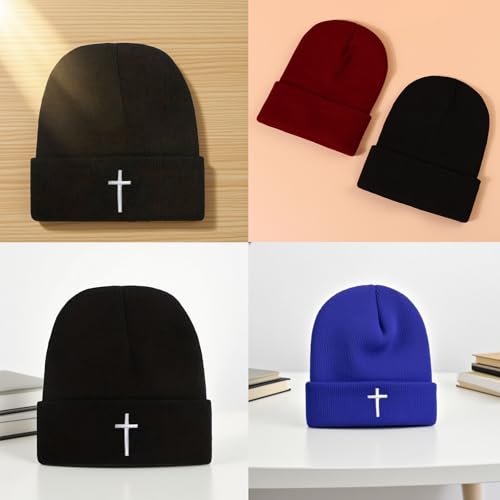 Beanies for Men & Women - Knit Beanie, Warm & Soft Beanie hat, Daily Knit Hat - color: Embroidered Cross