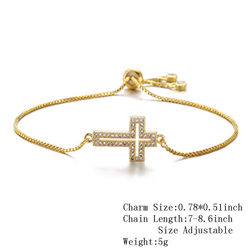 Classic Design AAA+ Cubic Zirconia Cross Charm Bracelets for Women Girl Adjustable Copper Chain Bracelet & Bangle Christian Jewelry Baptism Gift - color: NBSL360-Gold