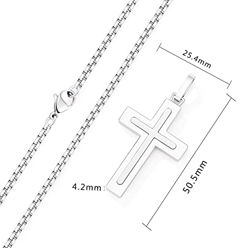 Holizaly Men's Cross Necklace 316L Stainless Steel Pendant White/Gold/Black/Blue Rolo Chain-Gift Box Included - color: Silver