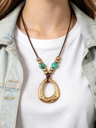 GelConnie Leather Cord Necklace Chain Multilayer Wooden Pendant Necklaces Vintage Jewelry Boho Long Sweater Necklace for Women Men - color: Choker Pendant Necklace