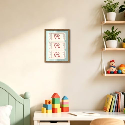 Framed Cool Kids Club Wall Art, Vintage Blue Stripe Nursery Canvas Wall Decor Painting, Preppy Ticket Playroom Artwork Poster Print Picture for Kids Room Boy Room 12x16 Inch - color: Cool Boy, size: 16"L x 12"W