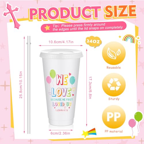 Uiifan 50 Christian Kids Cups with Lids Straws, Back to School, White - color: White