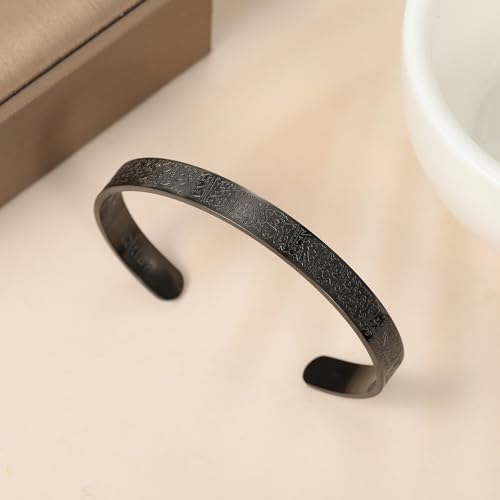 Qitian Islamic Jewelry Gifts for Women Allah Gold Bangles Bracelets Ayatul Kursi Arabic Cuff Bracelet for Women Men Islam Eid Ramadan New Year Gifts - color: G-Black-Thick-men
