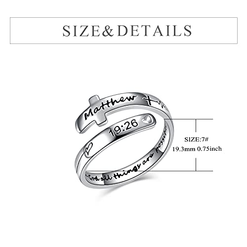 POPLYKE Cross Rings Sterling Silver Faith Adjustable Wrap Rings for Women Inspirational Jewelry Gifts - color: Silver