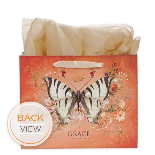 Christian Art Gifts Large Gift Bag with Card & Tissue Paper, Grace - color: Grace/Deep Orange, style: Large Landscape
