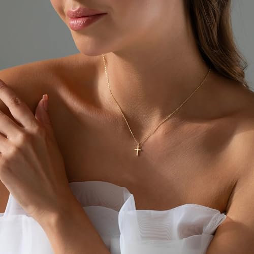 Sideway Dainty Cross Necklace for Women Girls, 14K Gold Plated Waterproof Small Cross Choker Necklace Simple Minimalist Pendant, Trendy Cute Religious Faith Baptism Confirmation Gifts for Girls Jewelry - color: Gold-Small Cross-02