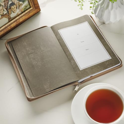Christian Art Gifts Slim Notebook: The Lord is My Shepherd - Psalm 23:1-3, Gifts for Men, Christian Journal, Journals for Men, 192 Lined Pages, Bible Verse, Zipper Closure, Faux Leather, Tan