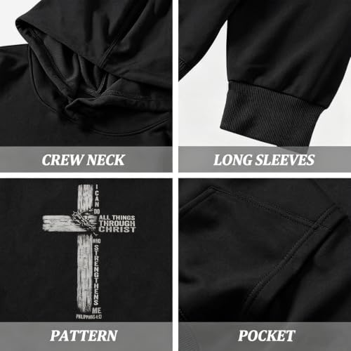 Christian Hoodies for Kids Boys Jesus Faith Cross Bible Verse Sweatshirt - color: Black, size: 11-12 Years