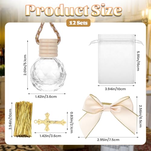 12 Sets Holy Water Bottles Baptism Favors for Guests 10ml Glass Holy Water Container with Cross, First Communion Gifts Empty Container for Communion Christian Church Wedding Baptism Gifts (Round) - color: Style 2