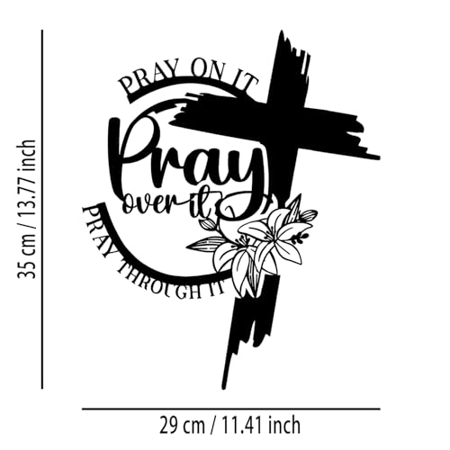 Cross "Pray Over It" Flower Metal Wall Decor - Christian Room Decor Inspirational Wall Art Home Decor for Living Room, Bedroom, Dining Room, Bathroom, Office (Black)