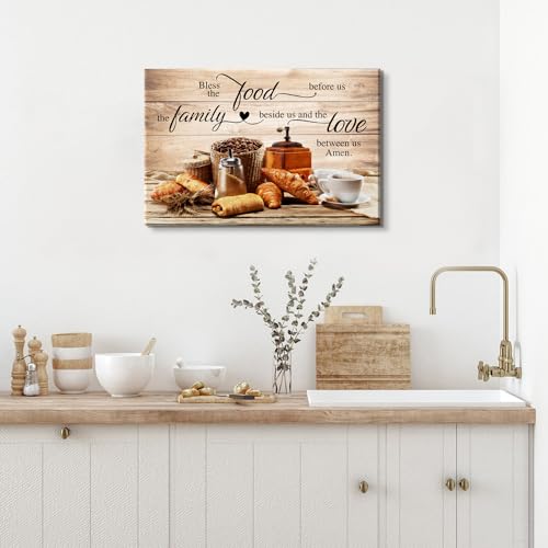 AIYISU Farmhouse Kitchen Wall Art Bless The Food Before Us Wall Decor 16x24 - color: Bless, size: 24"L x 16"W