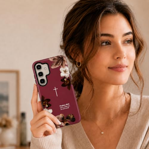 Christian Phone Case Compatible with Samsung Galaxy S26 Plus Floral Bible Verse Psalms 46:5 Protective Hybrid 2-Layer Shell Cover for Women Girls | Religious Faith Gift - Red - color: Red