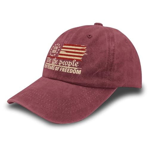 U.S. 250th Anniversary 250 Years Freedoms 1776-2026 Baseball Hats Funny - color: Wine Red