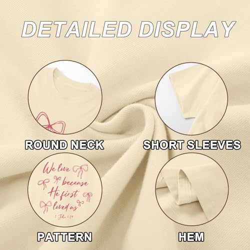 Christian Faith Bow Shirts for Women Cute Coquette Shirt Jesus Religious Tshirts Bible Verse Oversized Graphic Tee - color: Apricot, size: Small