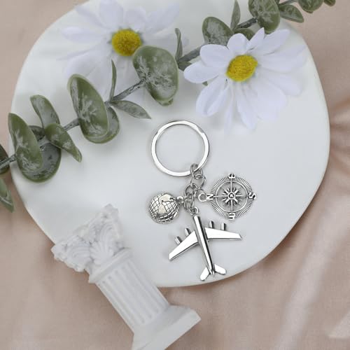 Airplane Keychains Travel Keychain for Women Compass Keyring Travel Airplane Keychain Gifts with Angel Charm - color: Style 7