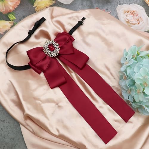 Womens Bow Tie Adjustable Rhinestone Bowtie for Women Ladies Girls Pre-tied Womens Tie for Shirt Suit Uniform - color: Red-strap-style 2