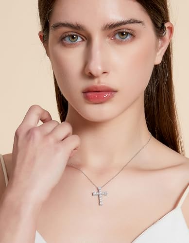 KRKC&CO Moissanite Cross Necklace for Women, 925 Sterling Silver, Gift Box - color: Silver B