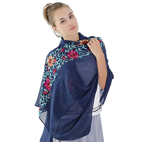 GERINLY Fashion Scarves for Women Lightweight Lace Printed Scarf Shawl Wrap - color: N-navy
