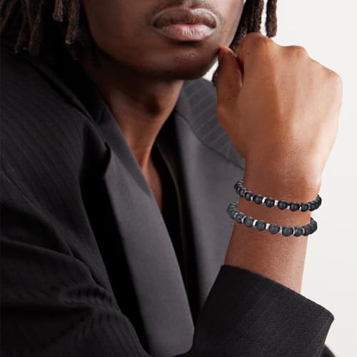 RANKEEF Tiger Eye Bracelet For Men 8MM Natural Stone Stretch Adjustable Black Crystal Beaded Bracelet for Men Women Gifts - color: 2,black bracelet