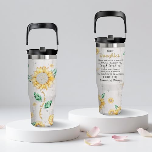 30oz Diamond Sunflower Tumbler with Handle & Flip Straw, Sunflower Gifts - color: Daughter1