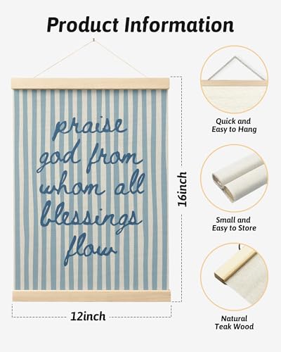 FGFK Trendy Blue Christian Wall Art Poster Hanger Frame, Trendy Striped Praise God From Whom All Blessing Flow Bible Verse Scripture Canvas Prints Framed Wall Decor for Room Home Dorm, 12x16 Inch - color: Praise God-Blue