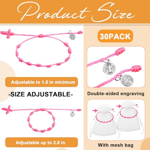 Yinkin St Benedict Medal Rosary Bracelet Bulk Adjustable - color: Pink
