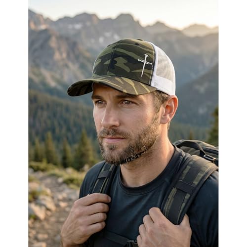 Christian Hats for Men Women,Jesus 3 Nail Cross Hat Christian Religious Gifts for Birthday/Christmas - color: 492.camo-2