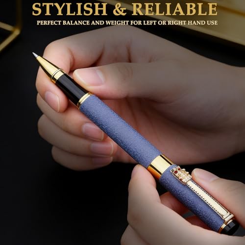 Personalized Pen | Fancy Writing Pen with Black Lacquer & Real Gold Plating | Executive Office Pen, Premium Gift Set for Men & Women | Nice Pens for Writing & Professional Use (Blue) - color: Blue