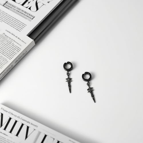 Unisex Punk Hip Hop Stainless Steel Silver Black Gold Tone Lock Thunder Lightning Bolt Dangle Huggie Hoop Earrings Gift for Women Men Boy Teens - color: Black