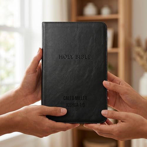 Printualist Personalized KJV Deluxe Holy Bible with Name Engraved, Red Letter King James Version, Faux Leather Black Cover, Custom Gift Bible for Christian Celebrations - color: Black