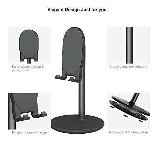 Bright Stone Phone Stand for Desk, Adjustable Cell Phone Holder for Desk, Compatible with 4"-12.9" Phones/Tablet/iPhone/iPad/Switch (Black) - color: Black