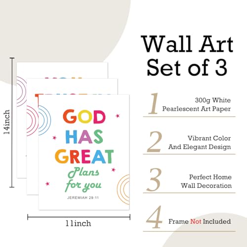 Set of 3 Poster Bible Verse Wall Art for Kids,Proverbs 3:5 Christian Decor - color: God Has Great Plans for You