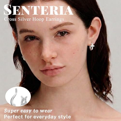 Senteria 3MM 925 Sterling Silver Post Cross Hoops Earrings Hypoallergenic - color: Silver-20MM