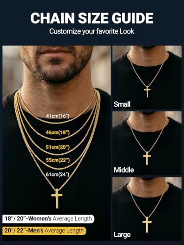 PROSTEEL Cross Necklace for Men Stainless Steel Pendant Chain - color: 18K Gold Plated, size: 24 inches(61cm), style: Small Cross: 1.2"*0.7"