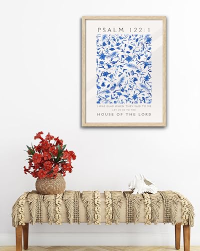 EcoHest 16x20 in Psalm 122:1 Blue Floral Framed Christian Wall Art - color: Framed Blue, size: 20"L x 16"W