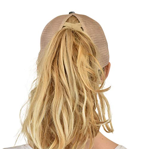 C.C Ponycap Messy High Bun Ponytail Adjustable Mesh Trucker Baseball Cap Hat - color: Distressed Camo Beige