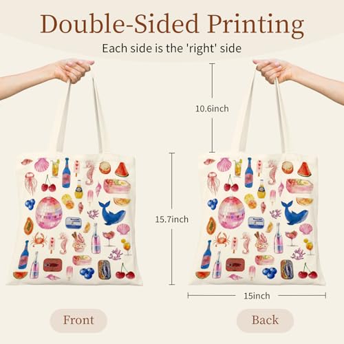 Canvas Tote Bag for Women with Zipper Cute - color: Grocery
